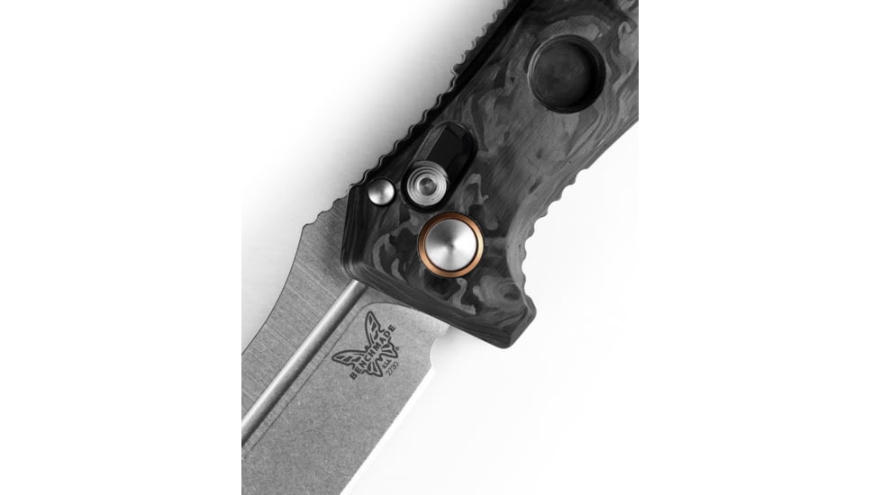 Benchmade Sibert Mini Auto Adamas Automatic Folding Knife, 3.25in, CPM MagnaCut, Drop Point, Marbled Carbon Fiber Handle, 2730-03