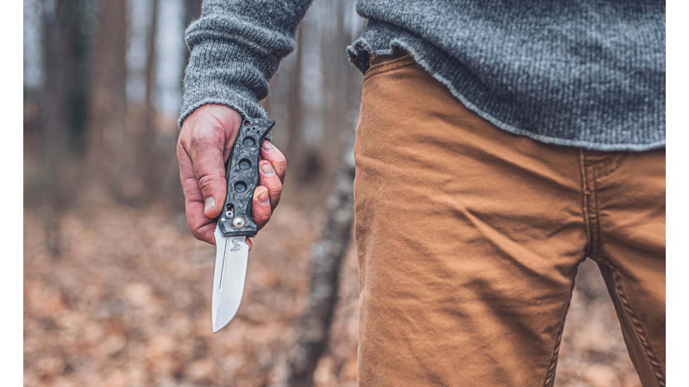 Benchmade Sibert Mini Auto Adamas Automatic Folding Knife, 3.25in, CPM MagnaCut, Drop Point, Marbled Carbon Fiber Handle, 2730-03