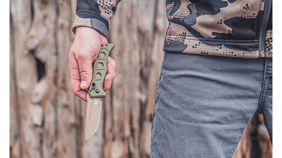 Benchmade Sibert Mini Auto Adamas Automatic Folding Knife, 3.25in, CPM MagnaCut, Drop Point, OD Green G10 Handle, 2730FE-2