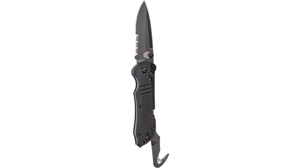 Benchmade Tactical Triage Axis Folding Knife, 3.48 in, CPM-S30V, Serrated Coated Drop Point Blade, G10, Black Handle, 917SBK