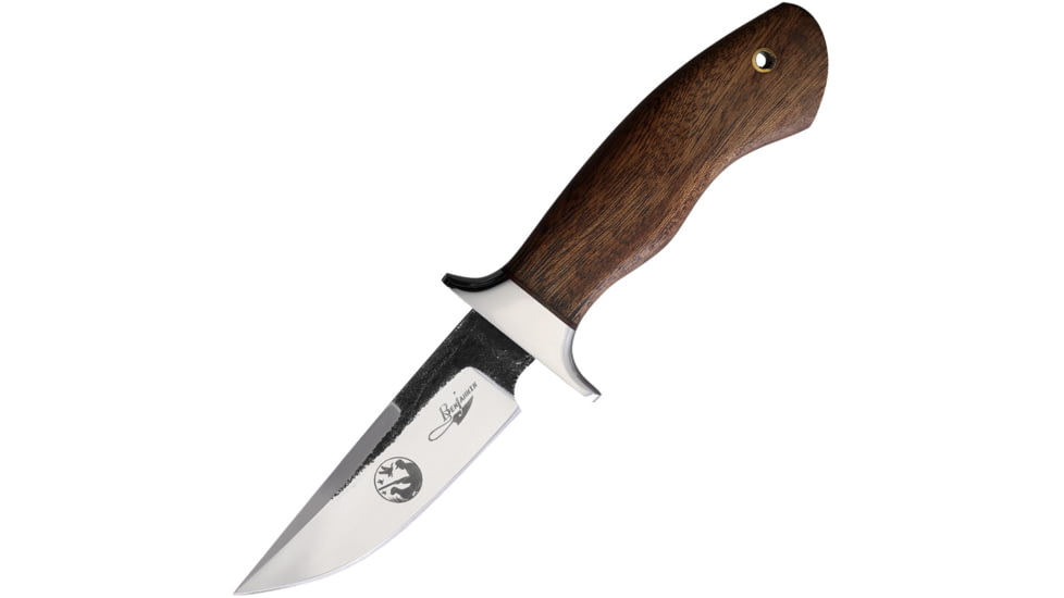 Benjamin Brute De Forge Hunting Knife, 9.5in Overall, 4.5in, Stainless Steel Blade, Brown Wood Handle, Leather Sheath, BK-A032
