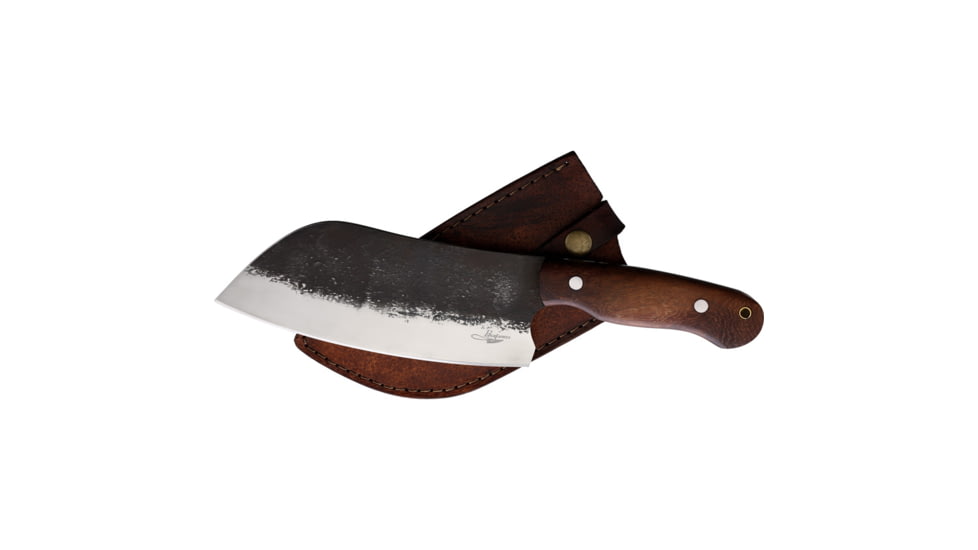 Benjamin 030 Camp Cleaver, 11.75in Overall, 7in, Stainless Steel Blade, Brown Wood Handle, Leather Sheath, BK-A030