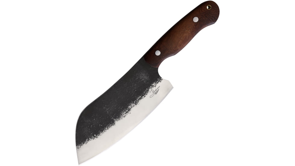 Benjamin 030 Camp Cleaver Knife, 11.75in Overall, 7in, Stainless Steel Blade, Brown Wood Handle, Leather Sheath, BK-A030