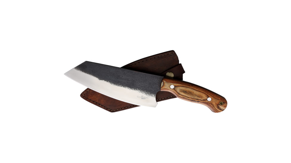 Benjamin 028 Camp Cleaver, 12.25in Overall, 7in, Stainless Steel Blade, Brown Wood Handle, Leather Sheath, BK-A028