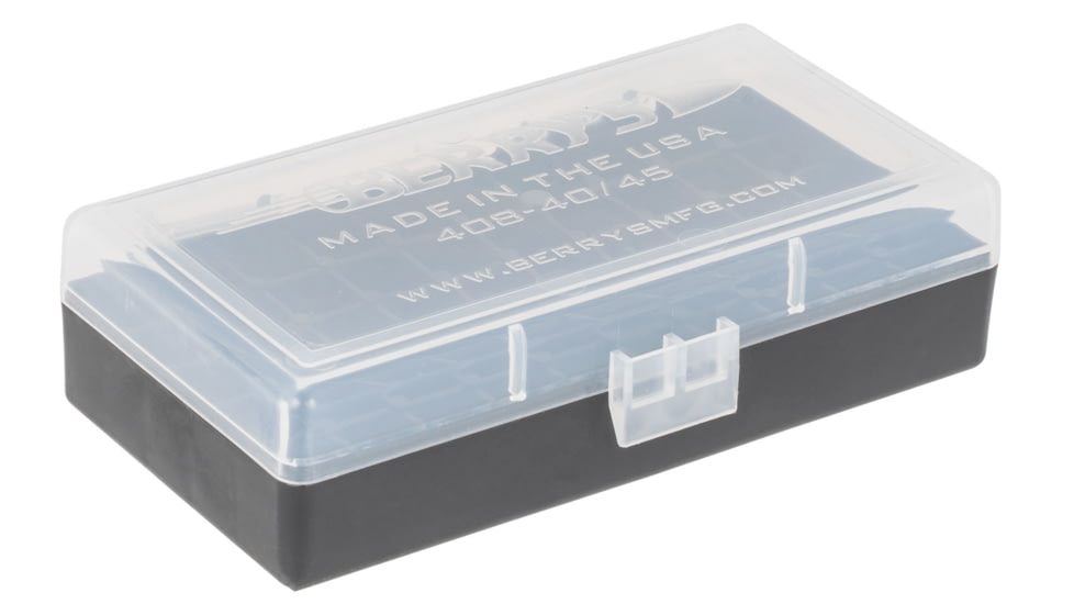 Berrys 67425 408 Ammo Box 40 S&amp;W,45 ACP 50rd Clear Lid W/Black Bottom
