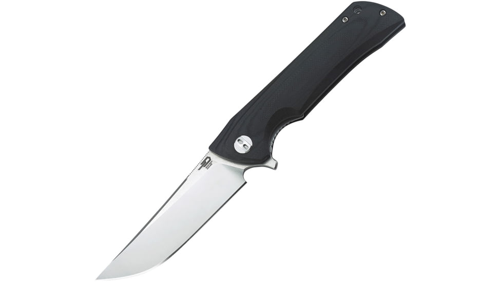Bestech Knives Paladin Linerlock Folding Knife, 3.75in D2 Tool Steel Drop Point, Black G10 Handle, Pocket Clip, Satin And Stonewash Blade, Black, BG13A-1