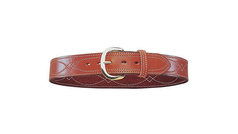 Bianchi B9 Fancy Stitched Belt - Plain Tan/Suede, Brass 12301
