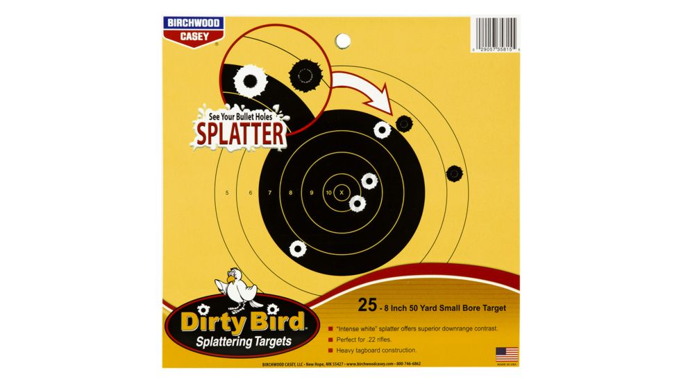 Birchwood Casey 35815 Dirty Bird 50 Yard 8 Target 22 Rimfire 25m Pack, BC-35815