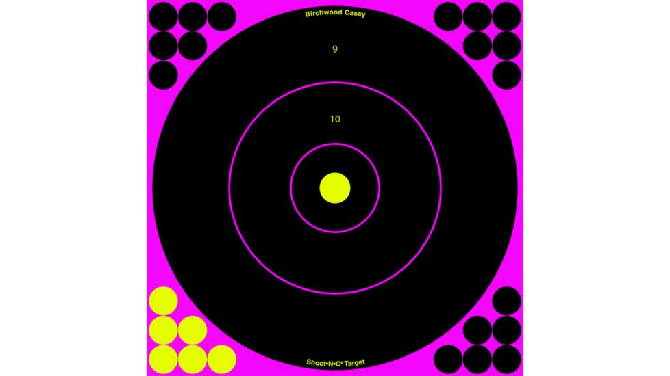 Birchwood Casey Shoot-N-C Pink Reactive Target 12 Inch Bullseye 5 Per Package, BC-34027
