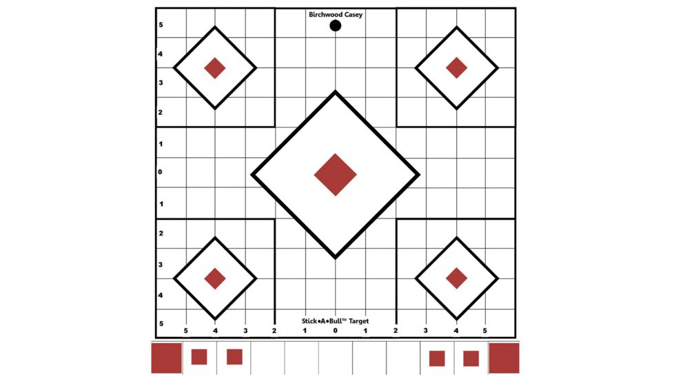 Birchwood Casey Stick-A-Bull Self-Adhesive Sight-In Targets 12x12 Inch 5 Per Pack With 55 Pasters, BC-33922