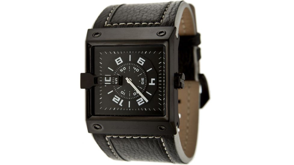 Black Dice Grind Men's Watch - Black Display, Black Leather Strap, SS Case BLABD-047-03