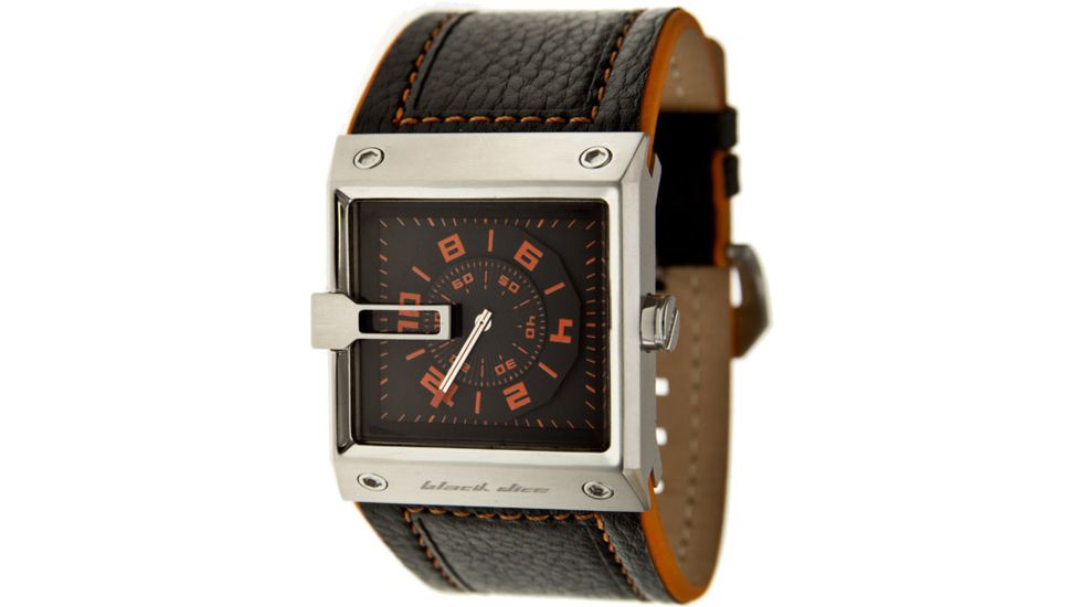 Black Dice Grind Men's Watch - Black/Orange Display, Black Leather Strap, SS Case BLABD-047-01