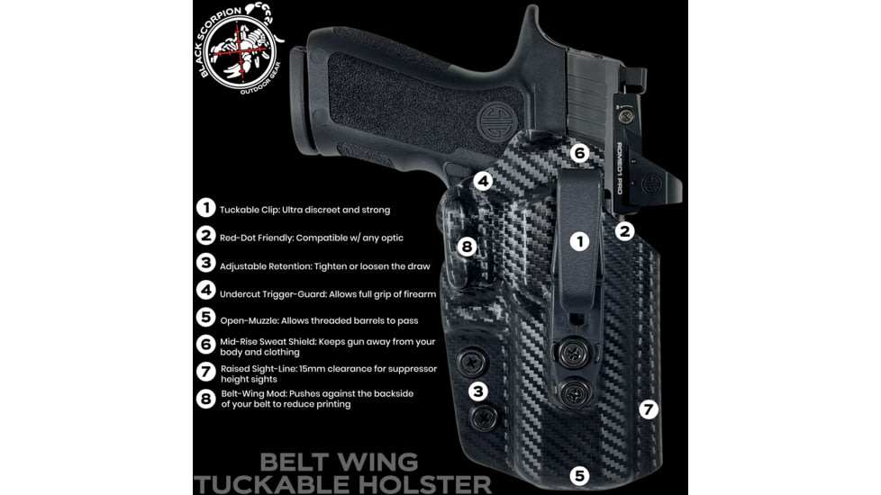 Black Scorpion Outdoor Gear IWB Belt Wing Tuckable Holster, FN 503, Right Hand, Carbon Fiber, HC23-IWBTUCK-FN503CF