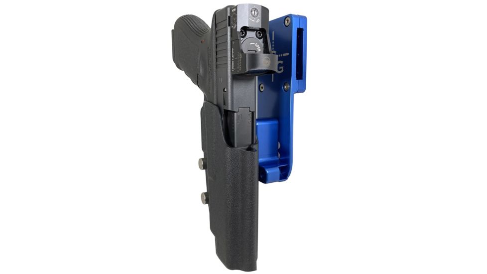 Black Scorpion Outdoor Gear Pro Heavy Duty Competition Holster, Right Hand, GLOCK 34/ 35, 5.31in Barrel, 1.5 - 1.75in Belts, Kydex/ 6066 Aluminum, Black/Blue, HCD3-USPSABS-GL34BKRH