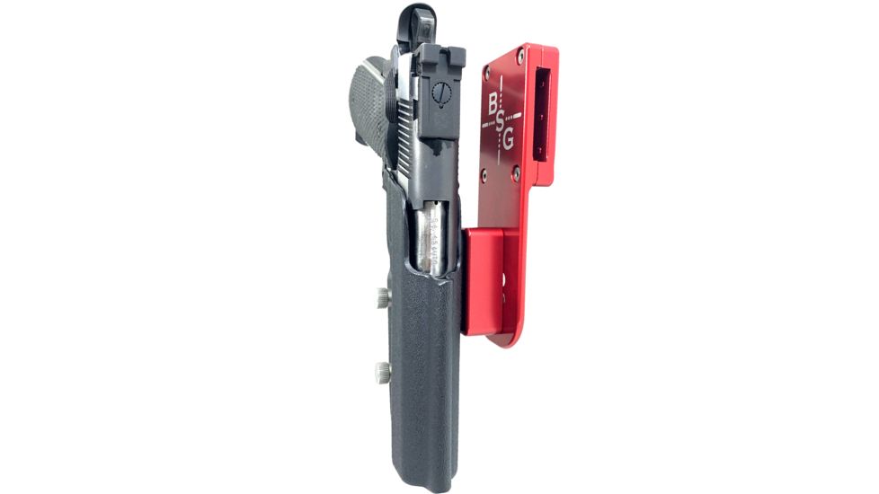 Black Scorpion Outdoor Gear Pro Heavy Duty Competition Holster, Right Hand, M1911, 5in Barrel, 1.5 - 1.75in Belts, Kydex/ 6066 Aluminum, Black/Red, HCD2-USPSABS-1911BKRH