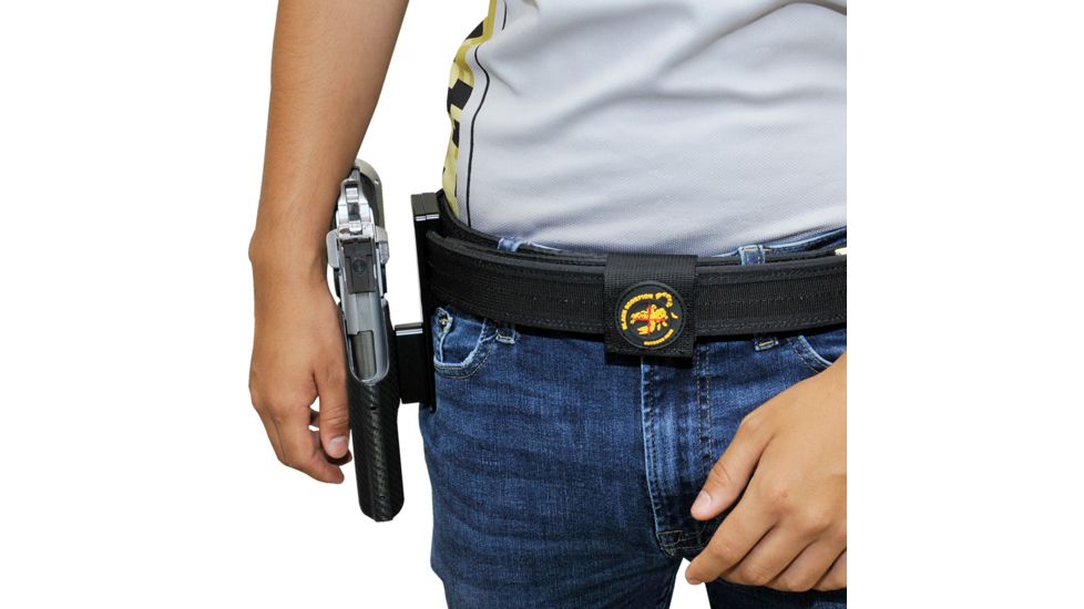 Black Scorpion Outdoor Gear Pro Heavy Duty Competition Holster, Right Hand, SIG Sauer P320, 3.9 - 5in Barrel, 1.5 - 1.75in Belts, Kydex/ 6066 Aluminum, Carbon Fiber/Black, HCD1-USPSABS-P320X5CFRH