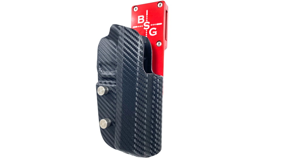 Black Scorpion Outdoor Gear Pro Heavy Duty Competition Holster, Right Hand, SIG Sauer P320, 3.9 - 5in Barrel, 1.5 - 1.75in Belts, Kydex/ 6066 Aluminum, Carbon Fiber/Red, HCD2-USPSABS-P320X5CFRH