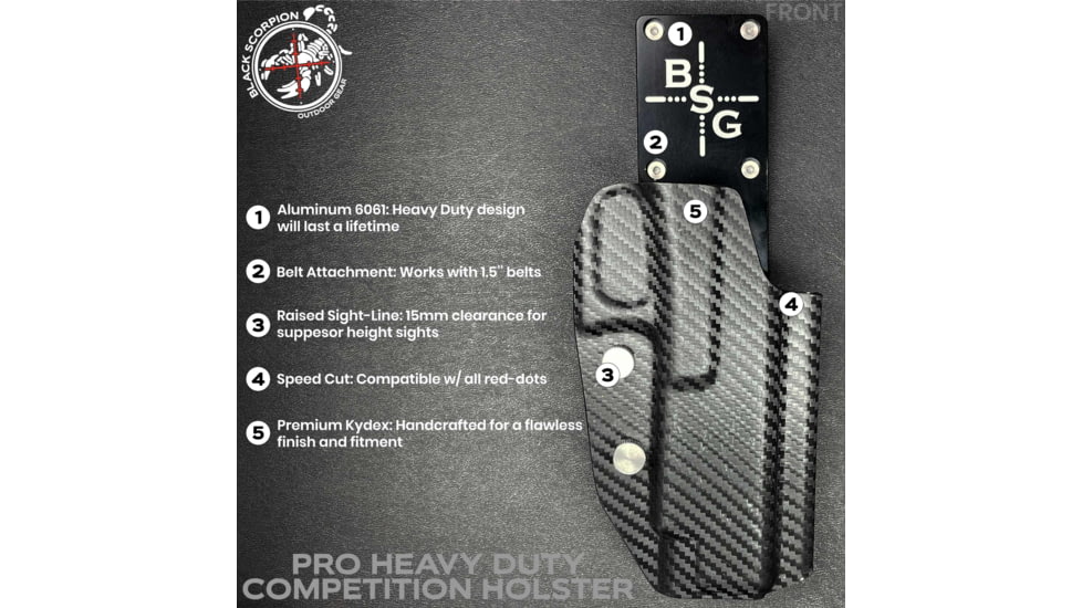 Black Scorpion Outdoor Gear Pro Heavy Duty Competition Kydex OWB Holster, Walther PDP 5in w/ X300, Right Hand, Black Shell Carbon Fiber, HCD1-USPSABS-PDP5X300CFRH
