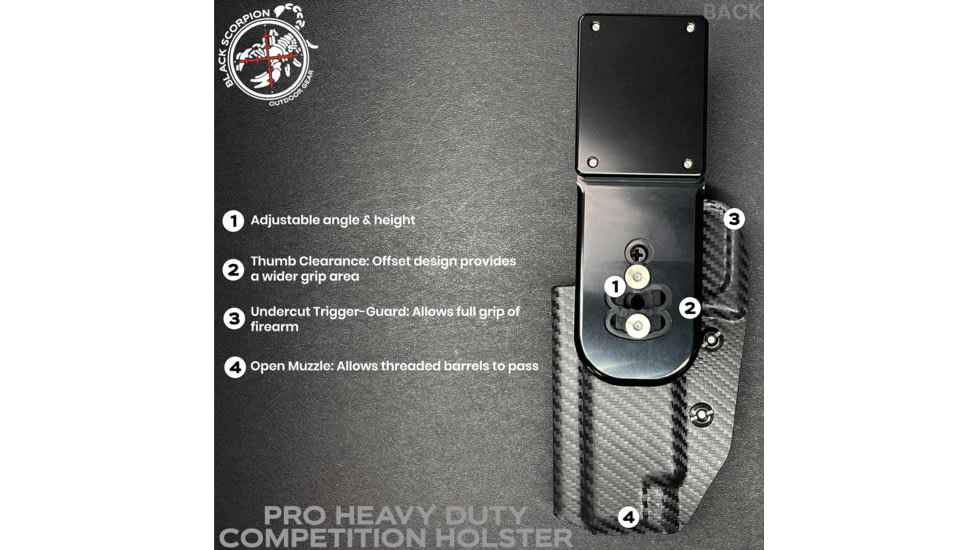 Black Scorpion Outdoor Gear Pro Heavy Duty Competition Kydex OWB Holster, Walther PDP 5in w/ X300, Right Hand, Black Shell Carbon Fiber, HCD1-USPSABS-PDP5X300CFRH