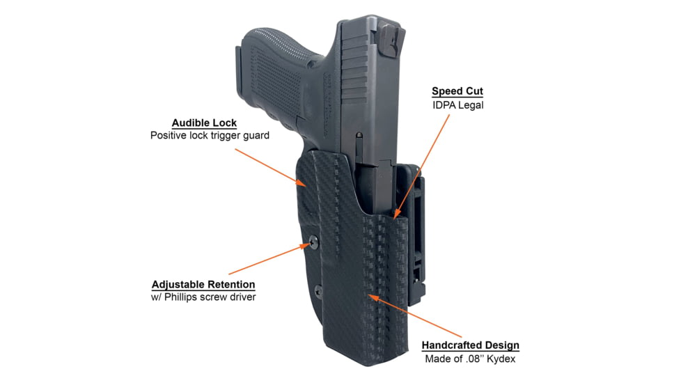 Black Scorpion Outdoor Gear Pro IDPA Competition Holster, Right Hand, Walther PPQ Mod 2/ PPQ Q5 Match, 5in Barrel, 1.5 - 1.75in Belts, Kydex, Carbon Fiber, HC03-IDPA-WALTHERQ5CFRH