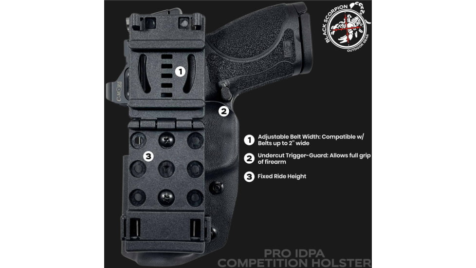 Black Scorpion Outdoor Gear Pro IDPA Competition OWB Holster, Walther PDP 5in w/ TLR-7/TLR-8, Right Hand, Black, HC03-IDPA-PDP5TLR8BKRH