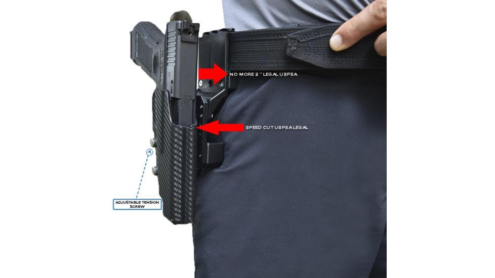Black Scorpion Outdoor Gear Pro USPSA Competition Holster, Right Hand, Walther PPQ, 5in Barrel, 1.5 - 1.75in Belts, Kydex, Carbon Fiber, HC04-USPSA-WALTHERQ5CFRH