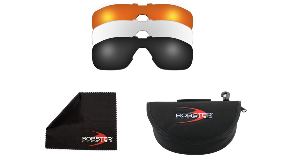 Bobster Enforcer Sunglasses, Black Frame w/ Smoke, Amber, and Clear Lenes