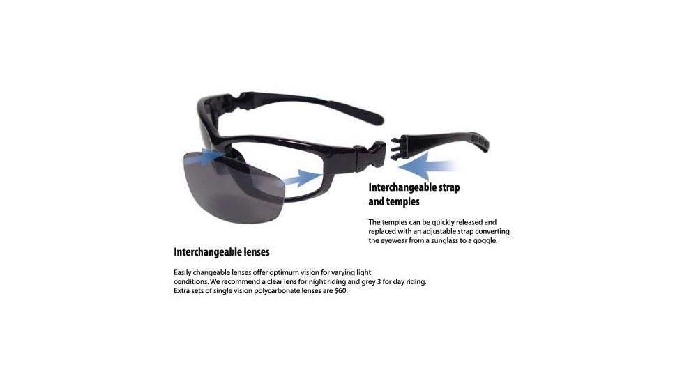 Bobster Interchangeable lenses, strap and temples