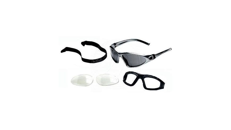 Body Specs BS-Twin Goggles/Sunglasses w/ Anti-Fog Interchangeable Grey/Clear Lenses, Chrome Silver Matte Frame