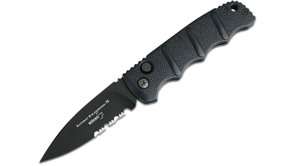 Boker 01Kals100 Kalashnikov 3.35 Drop Point Plain/Serrated Black D2 Steel Blade Aluminum Handle