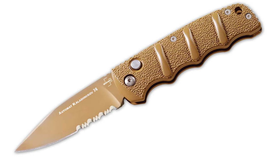 Boker 01Kals103 Kalashnikov 3.35 Spear Point Plain/Serrated Desert D2 Steel Blade Aluminum Handle