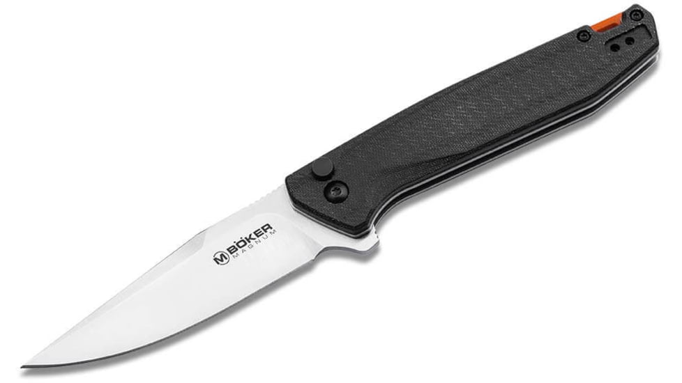 Boker Magnum Border Forest Folding Knife, 3.38in Satin 440A Stainless Steel, Clip Point Blade, Black Canvas Micarta Handle, 01SC719