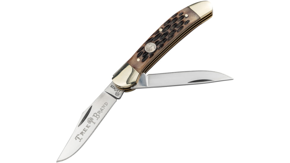 Boker Copperhead Jig Brown Bone Folding Knife, 3.75in Closed, D2 Tool Steel Clip/Skinner Blades, Brown Jigged Bone Handle, 110861
