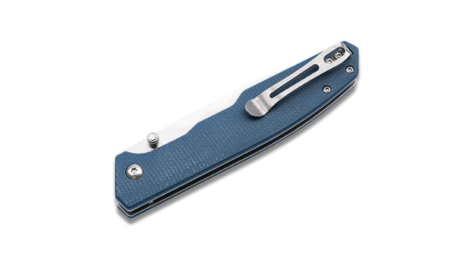 Boker Magnum Deep Blue Folding Knife, 4.5in, Satin 440A Stainless Steel, Drop Point Blade, Blue Canvas Micarta Handle, 01SC714