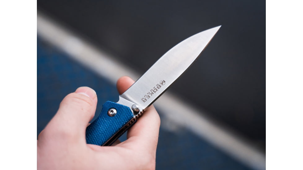 Boker Magnum Deep Blue Folding Knife, 4.5in, Satin 440A Stainless Steel, Drop Point Blade, Blue Canvas Micarta Handle, 01SC714