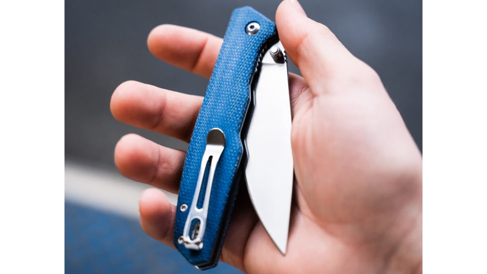 Boker Magnum Deep Blue Folding Knife, 4.5in, Satin 440A Stainless Steel, Drop Point Blade, Blue Canvas Micarta Handle, 01SC714