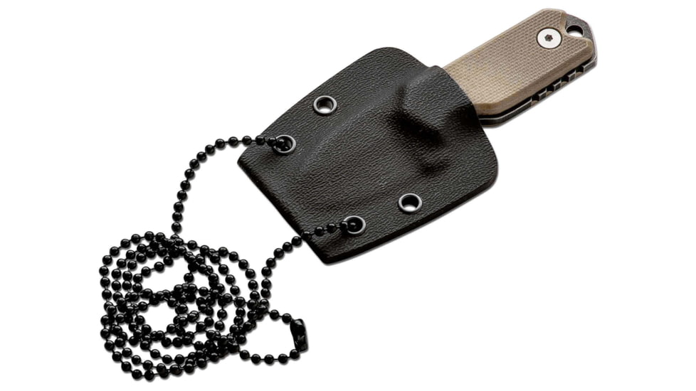 Boker Magnum Lil Friend Micro Fixed Blade Knife, 3.38in Overall, 1.38in, 440A, Black Stonewash Drop Point Blade, Tan G10 Handle, Kydex Sheath, 02SC743