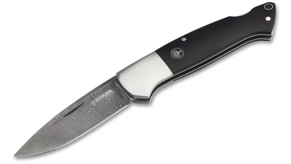 Boker Solingen Davis Classic Hunter Folding Knife, 3.39in, Damascus, Grenadill Wood Brown Handle, 116624DAM