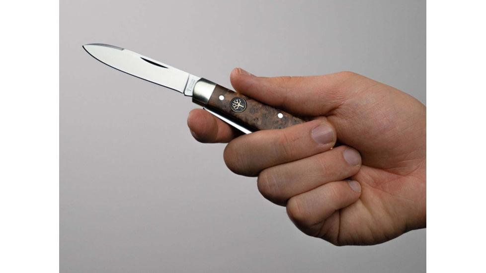 Boker Solingen Swell-End Jack Folding Knife, 2.64in, N690, Nickel Silver, Thuja Wood Brown Handle, 110916