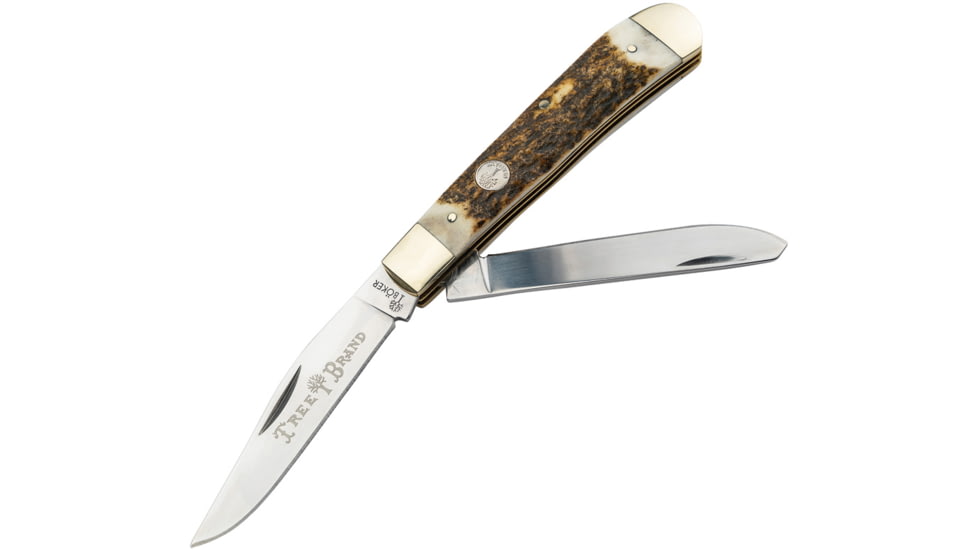 Boker Traditional Series 2.0 Trapper Folding Knife, 4.13in Closed, Mirror D2 Tool Steel, Clip/Spey Blades, Stag Handle, 110833ST