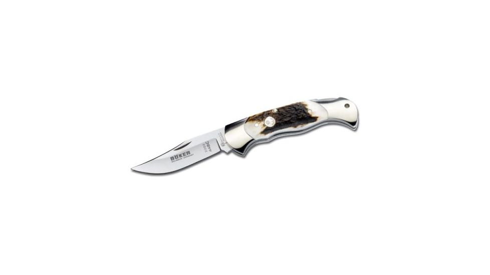 Boker USA Stag Lock Blade Folding Knife, 3 1/8in 440C SS Blade, Silver, 112004ST