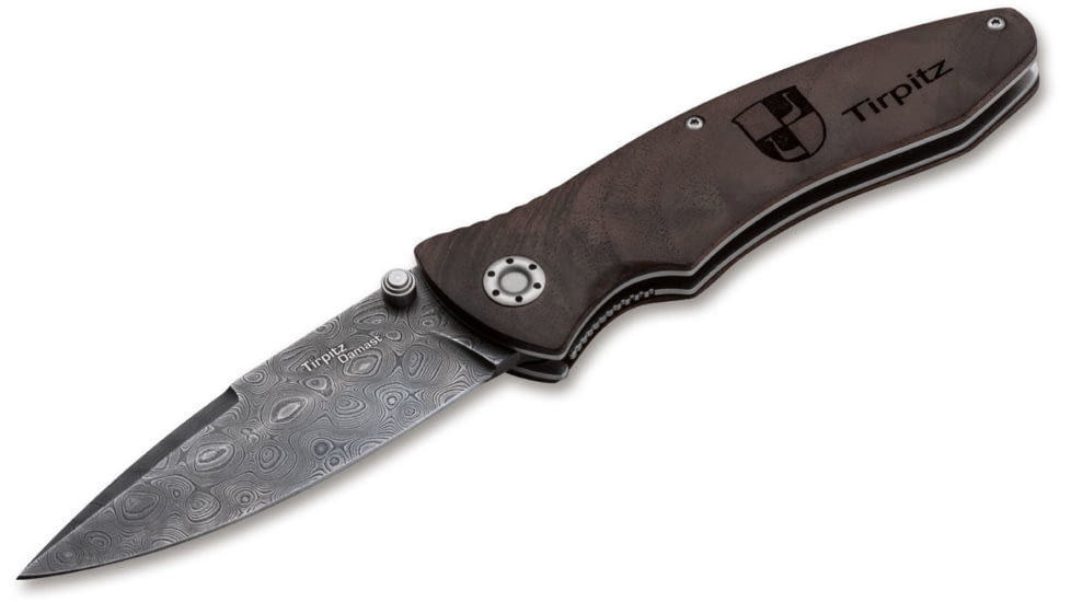 Boker USA Tirpitz Damascus Wood Knife, Brown, Small, 110192DAM