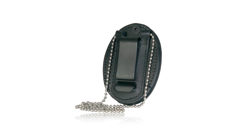 Boston Leather Oval Recessed Badge Holder With Clip And Chain - 700CH-4290