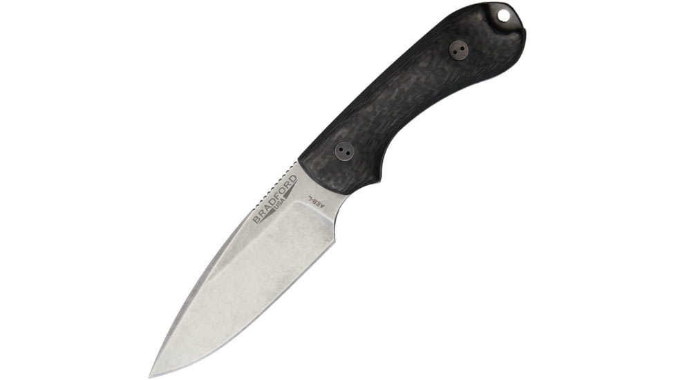 Bradford Knives Guardian 3 CF, Brown Leather Fixed Blade Knife, 6.75in Overall, 3.5in Stonewash Aeb-L SS Blade, Carbon Fiber Handle, Brown Leather Belt Sheath, 3FE-114-AEBL