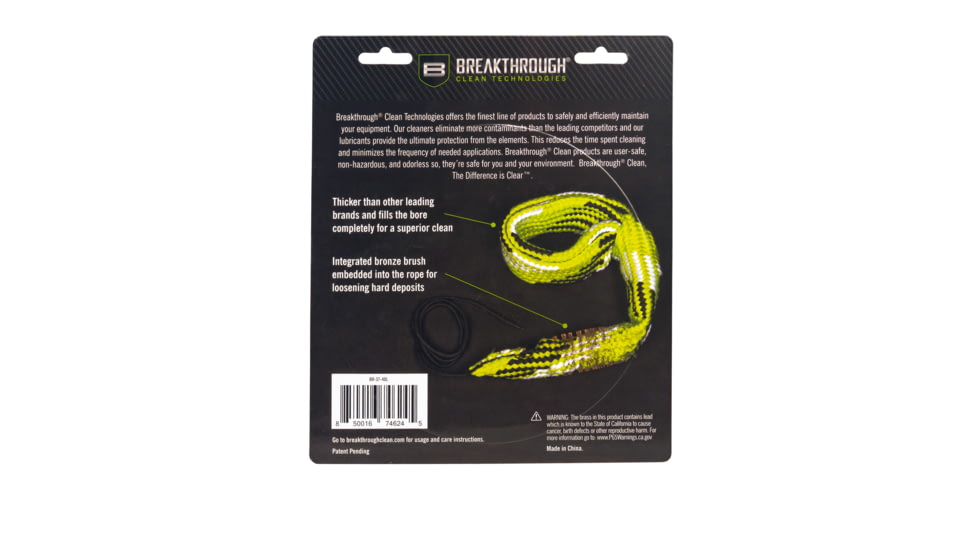 Breakthrough Clean Technologies Battle Bore Cleaning Rope, Grenade Launcher, 40mm, Black/Yellow, BR-40MM