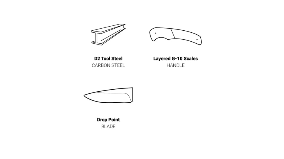 Browning Back Country Fixed Blade Knife, 3.5in, D2 High Carbon Steel, Drop Point, G10 Handle, Blaze, 3220522