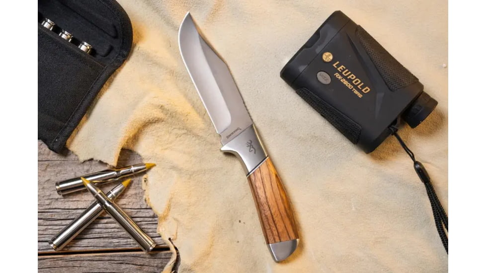 Browning Sage Creek Fixed Blade Knife - Box, 4.5in, 9Cr14MoV, Clip Point, Wood Handle, Canvas, 3220537B