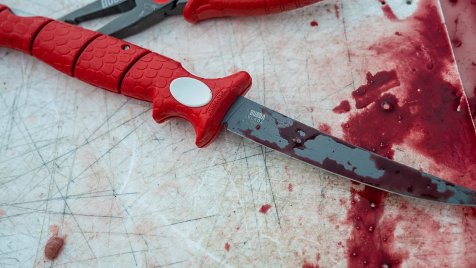 Bubba Blade Tapered Flex Folding Fishing Knife, 7in, TiN-Coated High Carbon Stainless Blade, 8in, Rubber Handle, 1112554