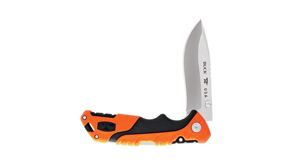 Buck Knives 659 Pursuit Pro Large Folding Knife, 3.6in S35VN Satin Drop Point, Versaflex Orange/Black Handle, 12754
