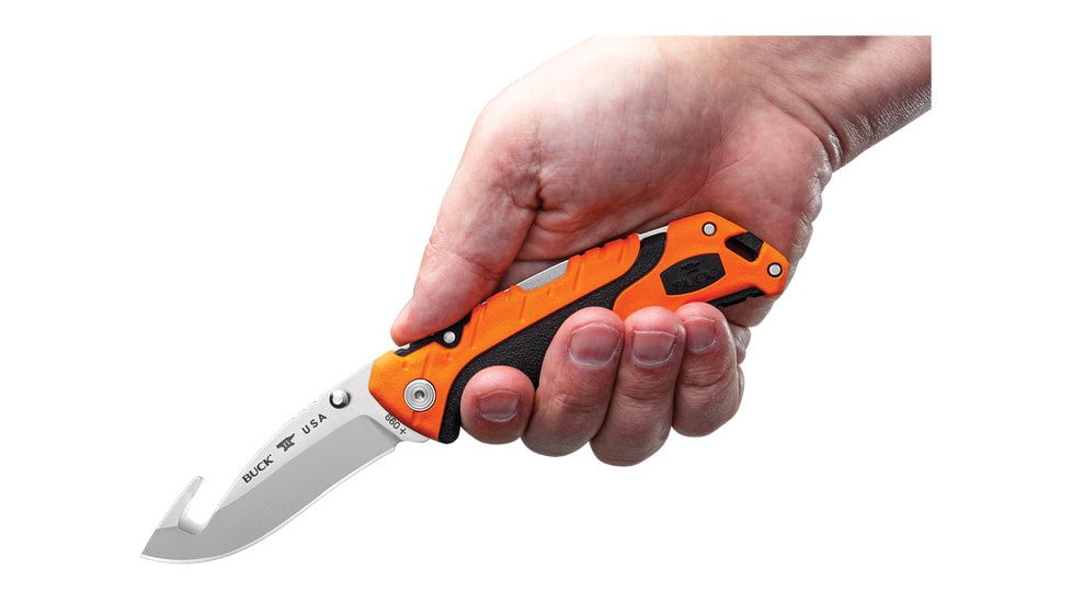 Buck Knives 660 Pursuit Pro Large FoldingKnife, 3.6in S35VN Guthook Satin Blade, Versaflex Orange/Black Handle, 12755